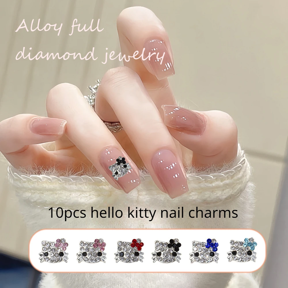 10pcs Hello Kitty 3d Nail Charms Cute Anime Alloy Nail Rhinestone Charms Y2k Cool Crystal Nail Manicure Sanrio Cartoon Nail Art