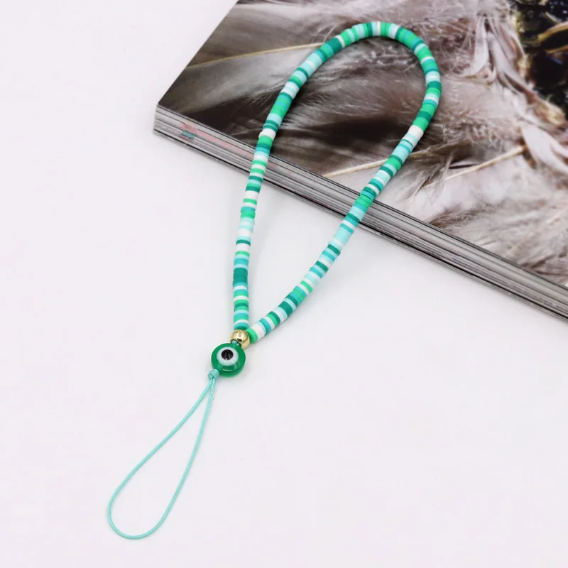 2022 Trendy Mobile Strap Phone Charm Clay Beads Phone Chain Evil Eye Jewelry for Women Girls Anti-Lost Lanyard Accessories Gifts