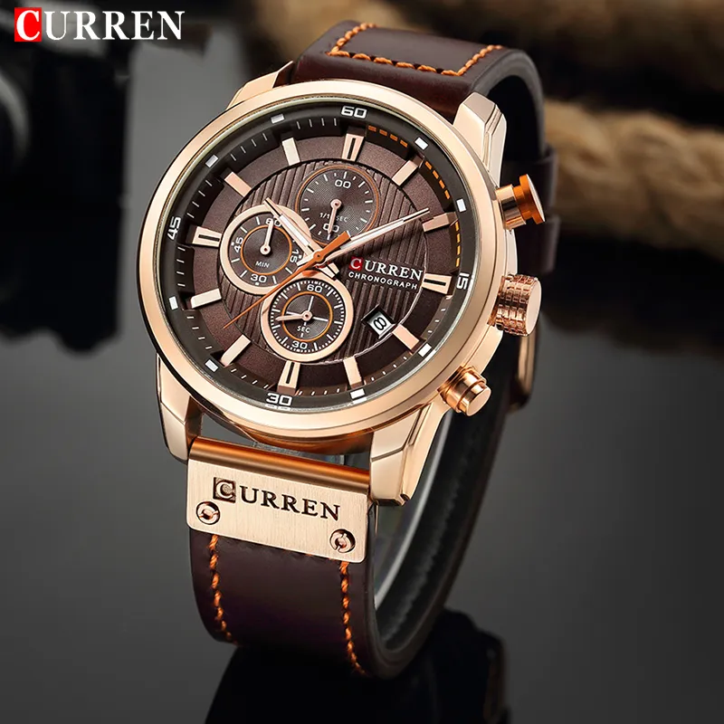 CURREN Brand Watch Men Leather Sports Watches Men’s Army Military Quartz Wristwatch Chronograph Male Clock Relogio Masculino