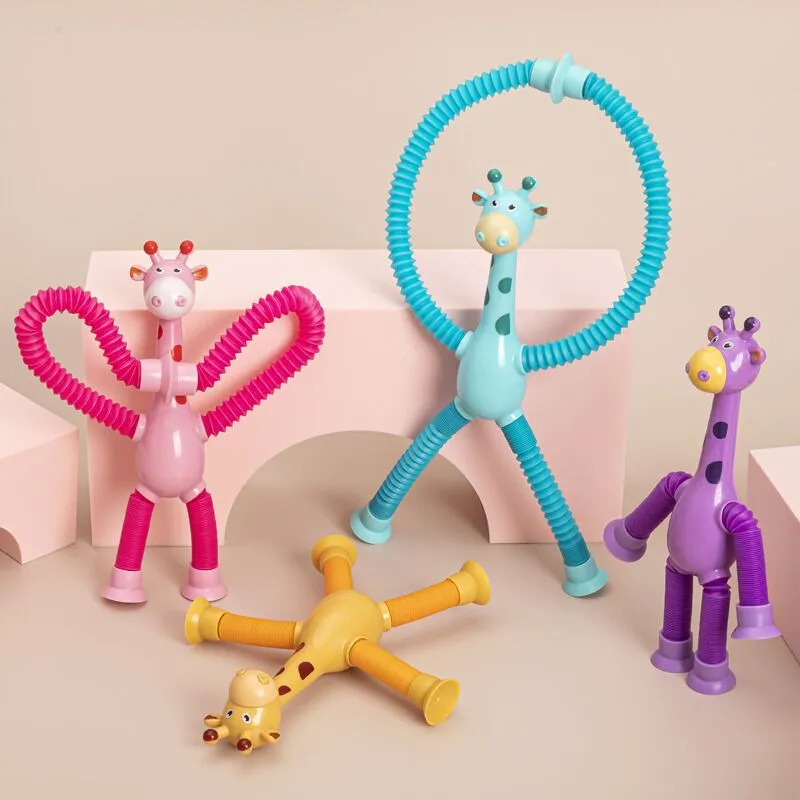 Children Suction Cup Toys Pop Tubes Stress Relief Telescopic Giraffe Fidget Toy Sensory Bellows Anti-stress Squeeze Kid Boy Girl