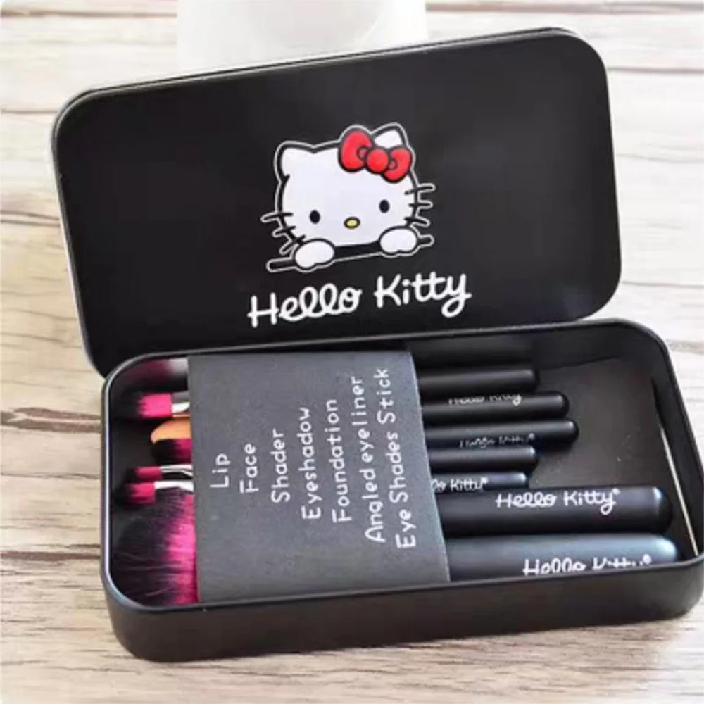 Kawaii Hello Kitty Makeup Brushes Set Y2k Sanrio Anime Stuff Women Portable Travel Storage Box Cute Girl Beauty Tool Accessories