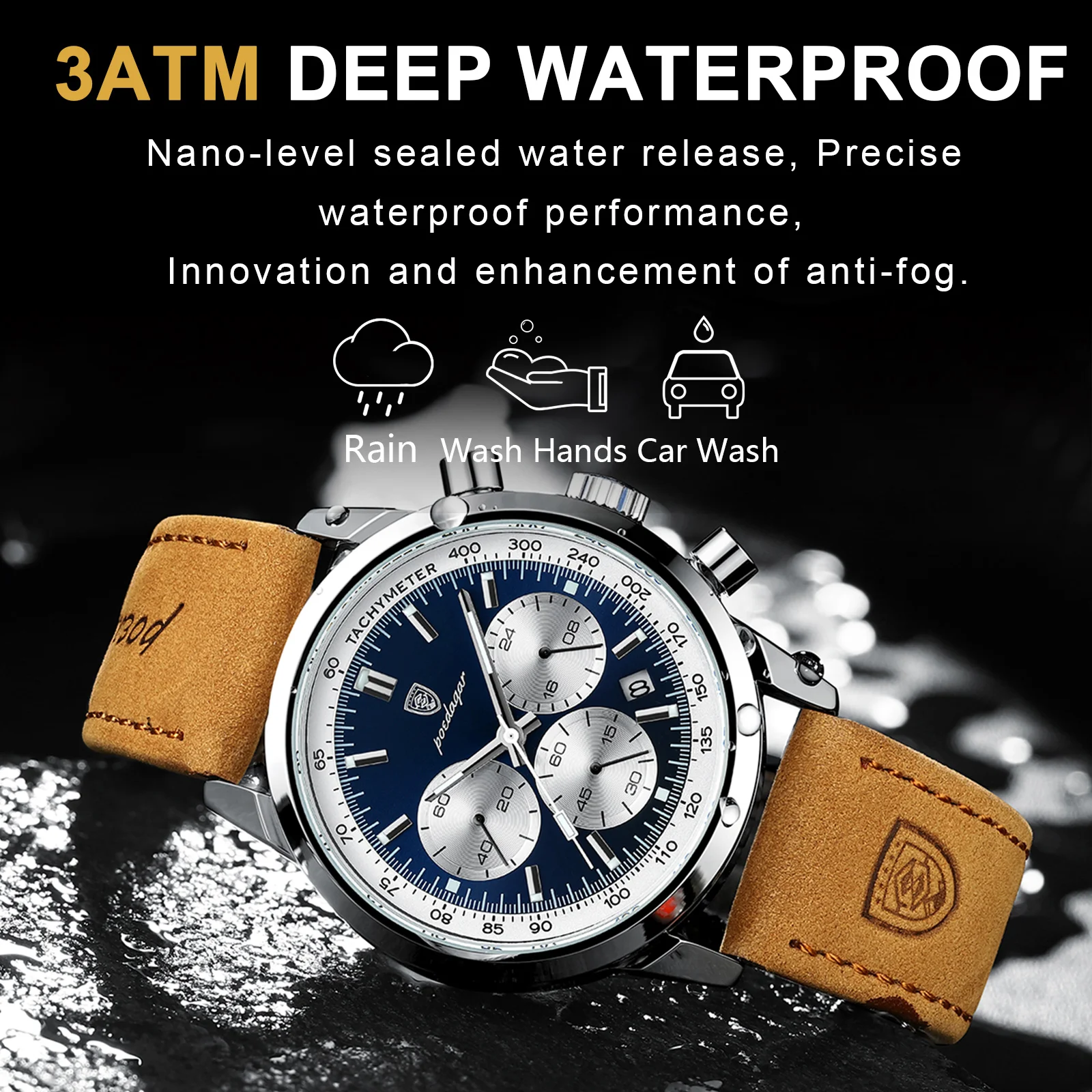 POEDAGAR Luxury Man Watch High Quality Waterproof Chronograph Luminous Men’s Wristwatch Leather Men Quartz Watches Casual Clock