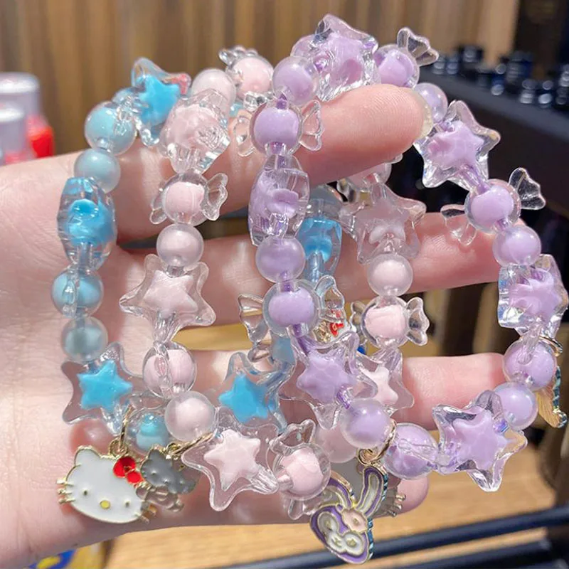 Sanrio Bracelet Y2k Hello Kitty Crystal Bracelet Kuromi Cinnamoroll Bracelets for Girls Jewelry Ornaments Couple Friend Gift