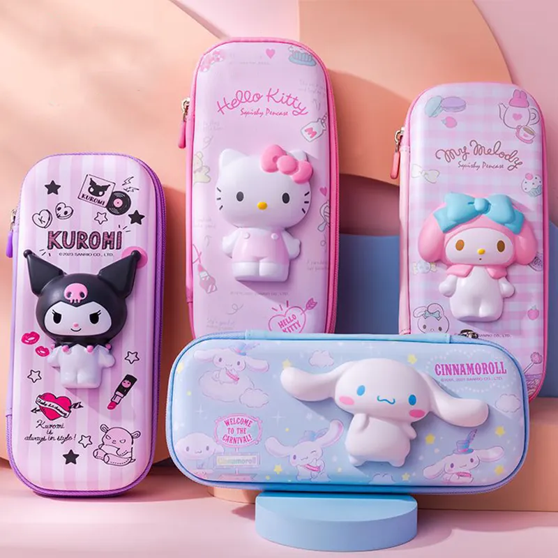 Sanrio PU Large Capacity Pencil Case Kawaii HelloKitty Cinnamoroll Melody School Pencils Bag Pouch Pen Case Supplies Stationery