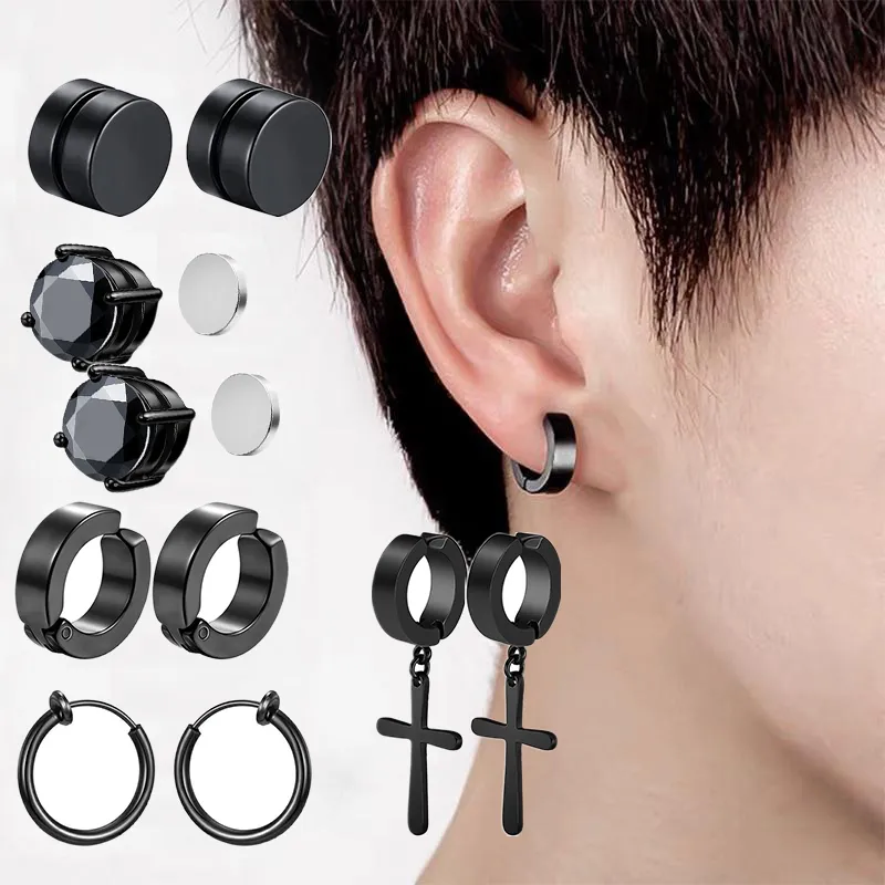 10 Pairs Stainless Steel Non-Piercing Magnetic Stud Earrings Unisex CZ Magnet Ear close Clip Women Men Punk Hip Hop Earring Set