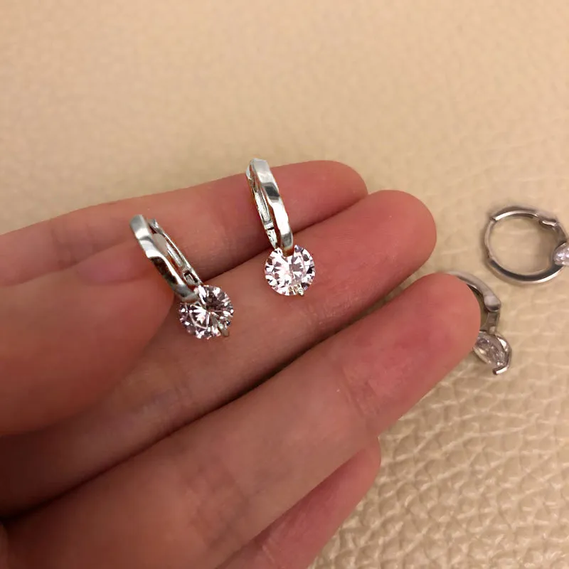 925 Silver Needle Simple Shiny Zircon Earrings Gold Plating Jewelry Crystal Stud Earrings Women