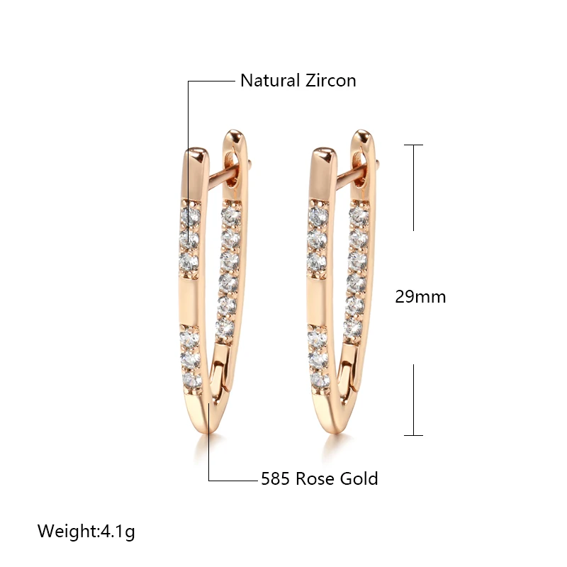 Kinel New 585 Rose Gold Color Earrings For Women Girl Fashion Geometric Natural Zircon Drop Earring High Quality Daily Jewelry