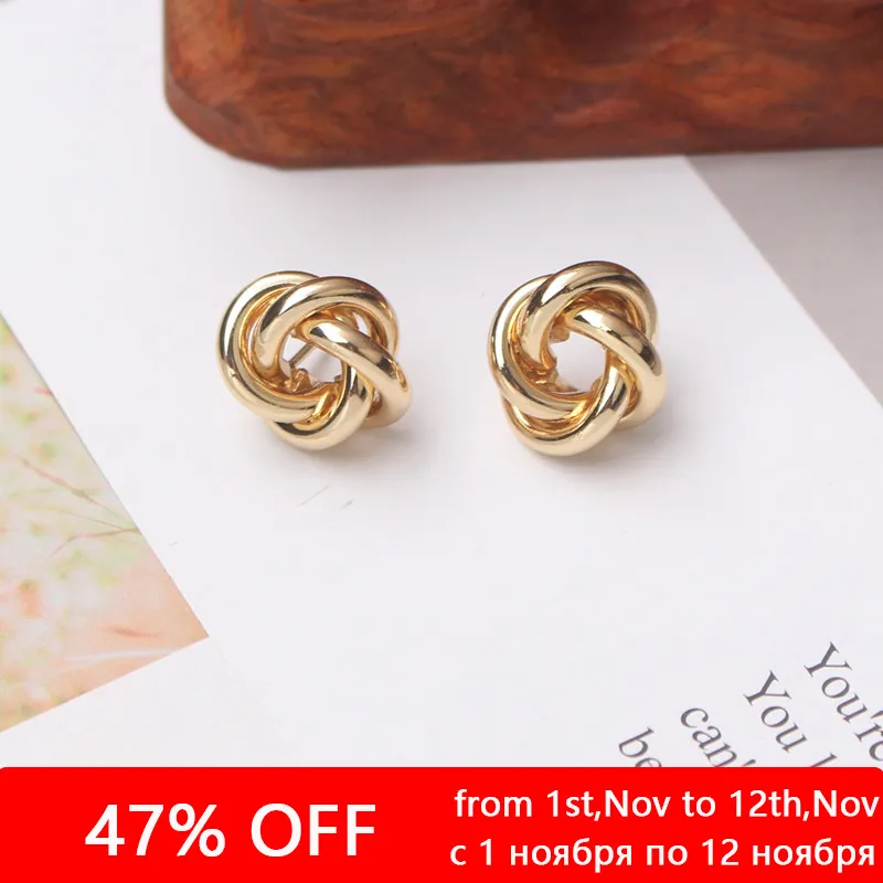 Tiny Metal Stud Earrings for Women Gold Color Twist Round Earrings Small Unusual Earrings boucles d’oreilles Fashion Jewelry